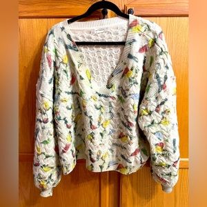 Anthropologie wool sweater; multicolored cream base; size XL; EUC,